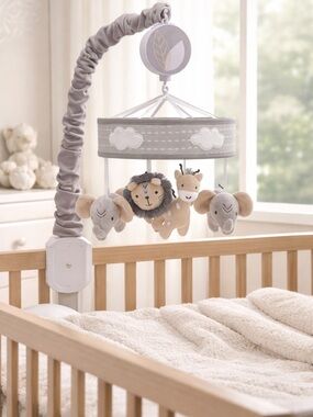 Lambs & Ivy Jungle Safari Musical Crib Mobile | Neutral Baby Nursery Decor